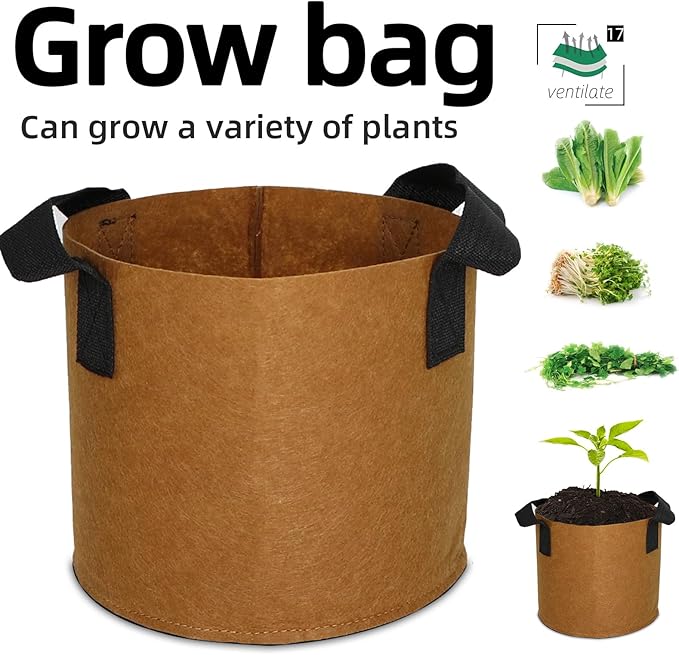 Grow Bags,Growing Pot Bags Garden Grow Bag Indoor Outdoor Fabric Aeration Plant Pot Container Flower Vegetable Pouch (Coffee,17Gallon)