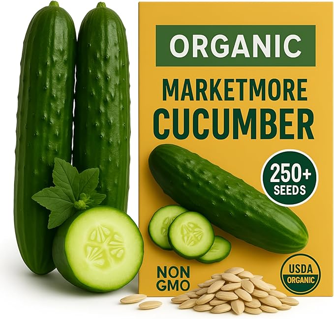 250+ Organic Marketmore Cucumber Seeds – Premium Heirloom Seeds – Perfect for Gardens, Raised Beds & Containers – Crisp, Delicious & Non-GMO – USA Grown (Cucumis sativus)