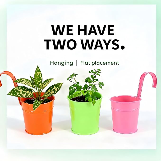 MeCids Hanging Planter Pots 4 Inches Nursery Pots Metal Indoor/Outdoor Small Flower Pots Colorful Balcony Fence Planters- 10 Piece Pack