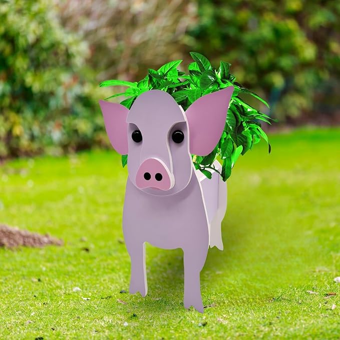 Pink Pig Planter Plant Pots,Animal Flower Pot for Indoor/Outdoor,Small Cute PVC Animal Face Shape Plant Container Best for Home Office Garden Decoration Mom Gift Ideas