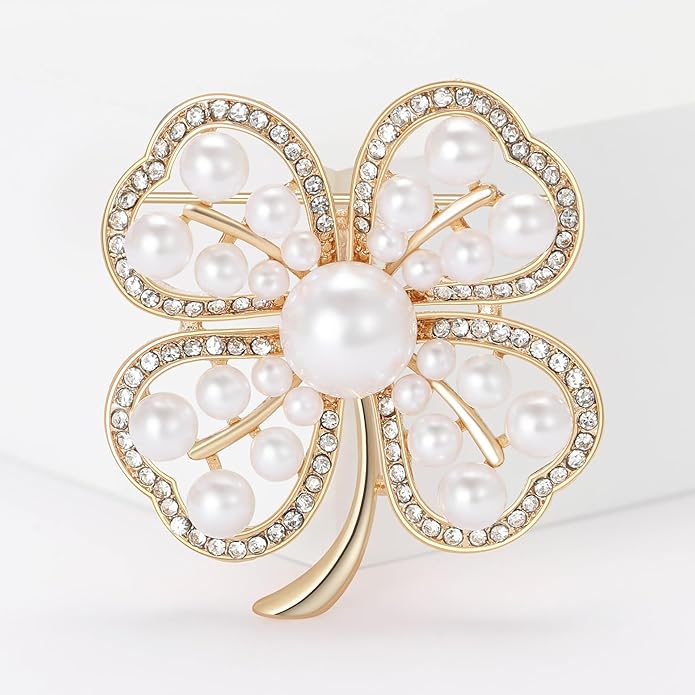 St.Patrick's Day Brooches for Women Dainty Crystal Four Leaf Lapel Pin Shamrock Hat Brooch Pins Irish Enamel Brooches Irish Holiday Costume Accessory Jewelry