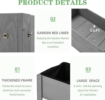Raised Garden Bed with Legs, 40x20x31'', Solid Wood Elevated Planter Box for Outdoor Backyard Patio