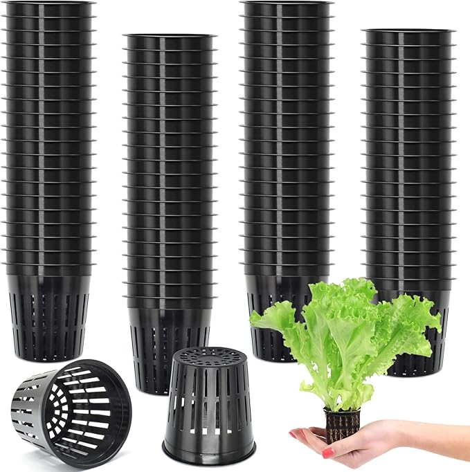 ZeeDix 2 Inch Net Pots for Hydroponics, 100 Pack Mesh Net Cups Hydroponic Baskets Plant Nursery, Reusable Heavy Duty Wide Lip Round Bucket Basket for Plants