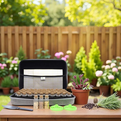 80 Slots Seed Storage Organizer with 40 Seed Envelopes, Sturdy Organizer Storage Box with Label Stickers, Glass Container for Flower Vegetable Garden Seed Saving (Seeds not Included)