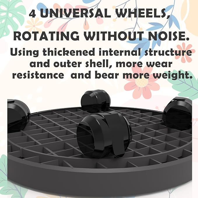 9.8 Inch Heavy Duty Plant Caddie with Wheels,Rolling Plant Stand Pot Trolley,Wheeled Planter Saucer Tray,Potted Flower Mover Dolly with Casters Round Coaster for Indoor Outdoor