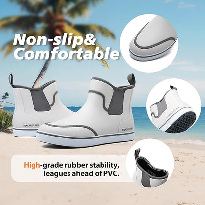 Men's Deck Boots for Fishing Waterproof ankle Rain Boots Non-Slip Neoprene Rubber water shoes for Boating Gardening Sailing Daily