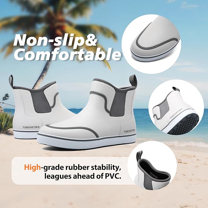 Men's Deck Boots for Fishing Waterproof ankle Rain Boots Non-Slip Neoprene Rubber water shoes for Boating Gardening Sailing Daily