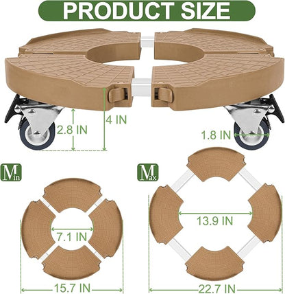 ToLanbbt 2 Pack Plant Caddy Stands with 360° Wheels Adjustable 15-22 IN Rolling Stands Heavy Duty Large Plant Carts Dolly with Casters 440lbs Capacity for Large Planter, Garden Pot, Flower Pot, Khaki