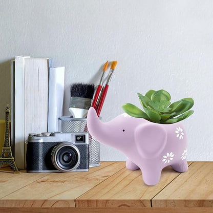 HVEST Elephant Shaped Planter, Cute Purple Animal Elephant Succulent Cactus Plant Pots for Family Friends, Funny Mini Elephant Ceramic Planters for Indoor Home Office Garden Desktop Decoration