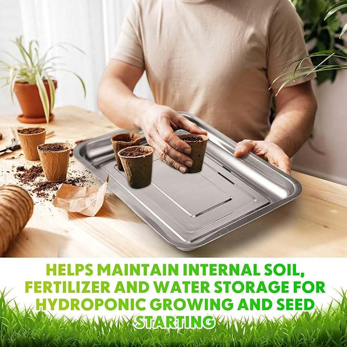 10 Pcs Stainless Steel Seed Starter Tray, Stainless Metal Garden Trays, Nursery Seedling Pots for Collection Transplantation & Propagation Flats, No Drain Holes(15.8 x 11.8 x 1.4 Inch)