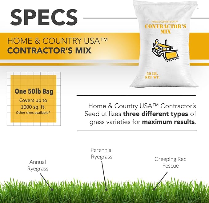 Contractors Choice Grass Seed - Premium Grass Seeds for Lawn - Ideal for Full Sun and Shade - 10 lb Grass Seed