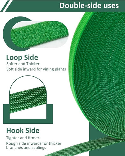65.6 Ft Plant Ties Garden Tape, Reusable Adjustable Plant Clips for Climbing Plants, Green Nylon Self Adhesive Plant Twist Tie Strap to Support Gardening Plants