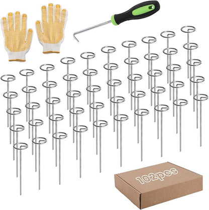 100 Pcs Landscape Fabric Pins, Heavy Duty Galvanized Steel Garden Staples, Galvanized Circle Top Garden Stakes, Professional Weed Barrier Stake, Metal Yard Staple for Plant Cover, Lawn (slivery(B))
