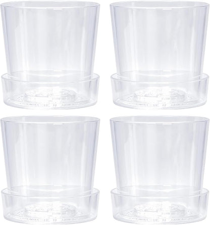 Phoenix Vine 6.5 Inch Clear Acrylic Planter Pot with Tray, Orchid Pot with Drainage Holes, Deep Saucer for Bottom Watering, Transparent Containers for Indoor Plants, Herbs, Set of 4, 91-A-F-4