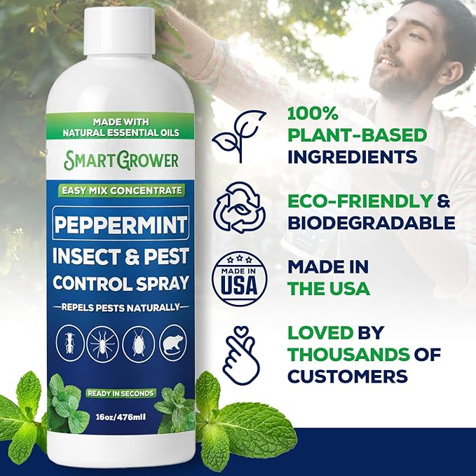 Peppermint Insect & Pest Control Best Value Concentrate - Repels Insects & Pests for Home, Indoor, Outdoor, Garden - Maximum Strength Concentrate (Makes Two Gallons RTU) 16 oz