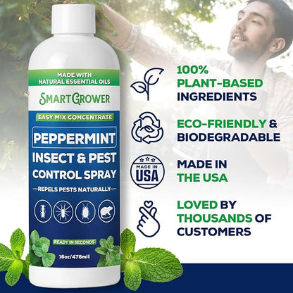 Peppermint Insect & Pest Control Best Value Concentrate - Repels Insects & Pests for Home, Indoor, Outdoor, Garden - Maximum Strength Concentrate (Makes Two Gallons RTU) 16 oz