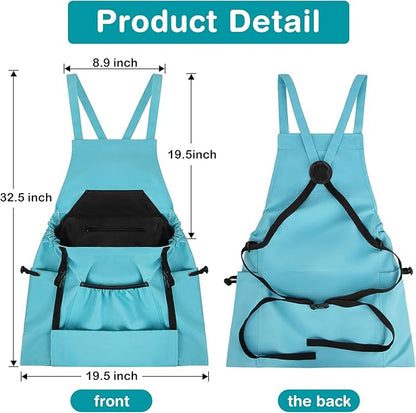 Gardening Apron with Pockets for Women – Harvest Apron for Garden Vegetables, Water Resistant Adjustable Cross Back Tool Apron, Gardening Gift for Plant Lovers & Gardeners - Blue