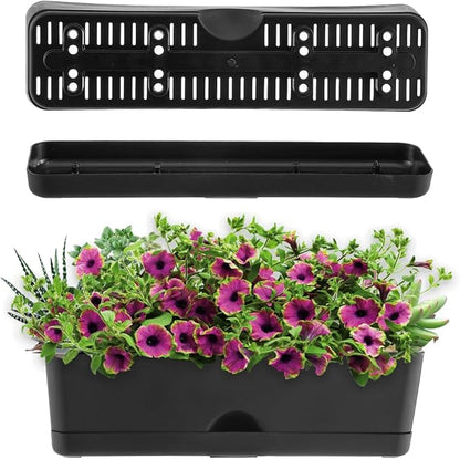 5 Pack Window Boxes Planters 16 Inches Rectangular Planter Herb Planter Boxes Large Plastic Flower Pots Rectangle Black Planter Outdoor and Indoor Succulent Window Sill Planter Self Watering Pots