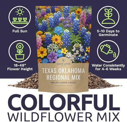 Texas Oklahoma Regional Mix Seeds for Planting - Bulk 1 Pound Bag - Over 240,000 Native Seeds - Open Pollinated and Non GMO