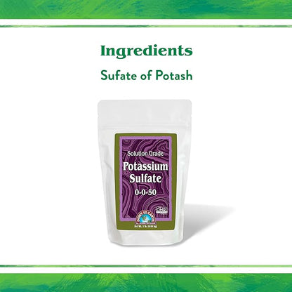 Down To Earth All Natural Fertilizers Organic Solution Grade Potassium Sulfate - Professional Grade SOP Powder 200 mesh for Liquid or Spray Applications 0-0-50, 1 lb