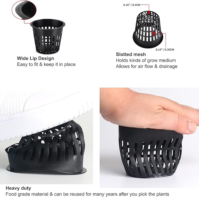ORIMERC 50 Pack 3 inch semi Hydroponics Nursery Net Pots for Plants, Net Cups with Self Watering Rope & Plant Labels, Kratky Aquarium Plant Pot, Slotted Mesh Pots Hydroponic Baskets Growing