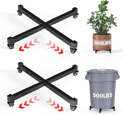 2Pack Plant Caddy with Wheels, Adjustable 14in to 21inch Heavy Duty Rolling Plant Dolly, Metal Plant Stand with 4 Lockable Caster Wheels, for Indoor Outdoor Pots Planter, Holds Up to 500 Lbs