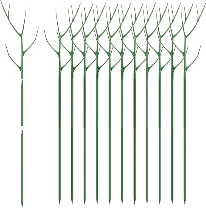 12 Pack 39.37" Stackable Plant Support Stakes Plant Support for Indoor Outdoor Green Twig Plant Sticks with Extension Poles Plastic Branch Trellis for Climbing Potted Flower Monstera