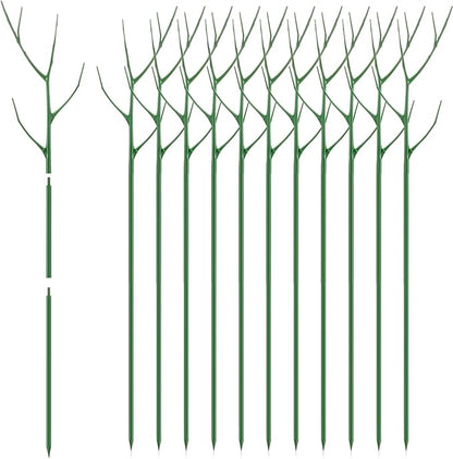 12 Pack 39.37" Stackable Plant Support Stakes Plant Support for Indoor Outdoor Green Twig Plant Sticks with Extension Poles Plastic Branch Trellis for Climbing Potted Flower Monstera