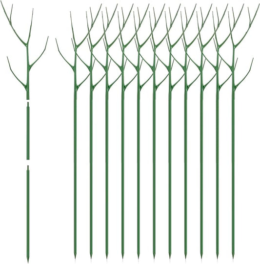 12 Pack 39.37" Stackable Plant Support Stakes Plant Support for Indoor Outdoor Green Twig Plant Sticks with Extension Poles Plastic Branch Trellis for Climbing Potted Flower Monstera