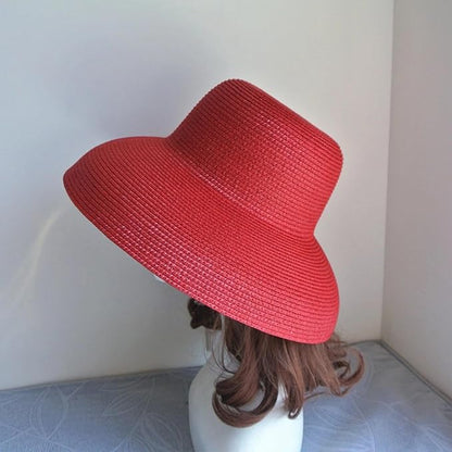 Wide-Brim Classic Elegant Style Foldable Straw Hat Women's Retro UV Resistant Sun Hats for Outdoor, Beach and Travel
