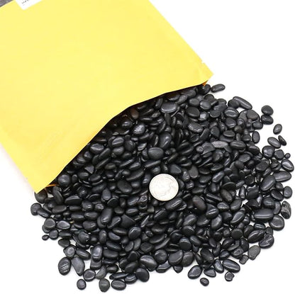 Black Rocks for Plants. Polished Decorative Pebbles. 1/5 Inch 2 lbs. for Garden, Landscaping, Vase fillers, Succulents, pots (Mini, Black, 2)
