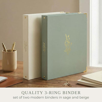 Aesthetic 3 Ring Binder Set of 2 - Sturdy 1 Inch Binder Fits Letter Sized Paper - A Cute Holder for Women or Men with Pocket Easily Organizes Your Paperwork for School, Office or Work
