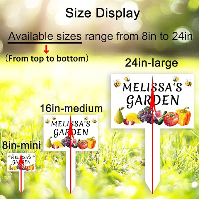 Custom Vegetable Garden Stake Yard Sign Personalized Fruits Orchard Sign Metal Outdoor Garden Name Plaque with Stake, Customized Bee Pear Lemon Grape Tomato Vegetable Signs for Mom Grandma