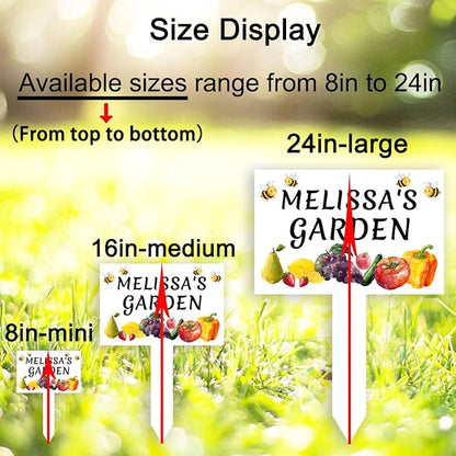 Custom Vegetable Garden Stake Yard Sign Personalized Fruits Orchard Sign Metal Outdoor Garden Name Plaque with Stake, Customized Bee Pear Lemon Grape Tomato Vegetable Signs for Mom Grandma