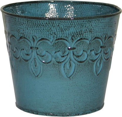 Robert Allen MPT01639 Fluer De Lis Series Metal Flower Pot, 8", 8 inch Color Planter, 8", Surf Blue