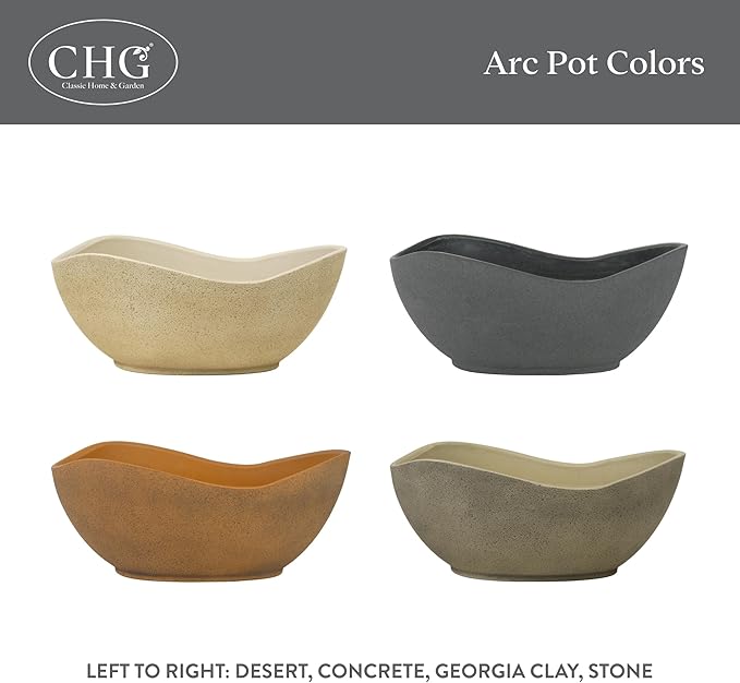 Classic Home and Garden Arc Unique Planter Bowl w/Drain Plug - UV Resistant Shallow Planter - Modern Plant Pot for Herbs (12.5” Georgia Clay)