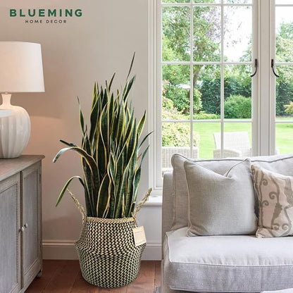 Blueming Home Wicker Plant Basket – Large Seagrass Floor Pot for Faux Olive Tree or Snake Plant, Black Decorative Woven Indoor Planter for 9-10 Inch (Black, Large)