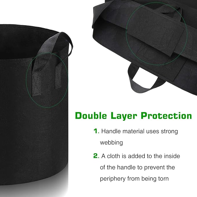20-Pack 3 Gallon Grow Bags Heavy Duty Thickened Nonwoven Fabric Pots with Durable Handles