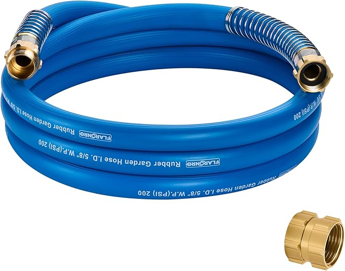 5/8 IN. × 10FT. Flexible Rubber Garden Hose, High Flow 5/8" I.D. Brass Fitting No Memory Durable Heavy Duty Water Hose Leader Hose for Watering, Irrigation, Water Transfer Pump