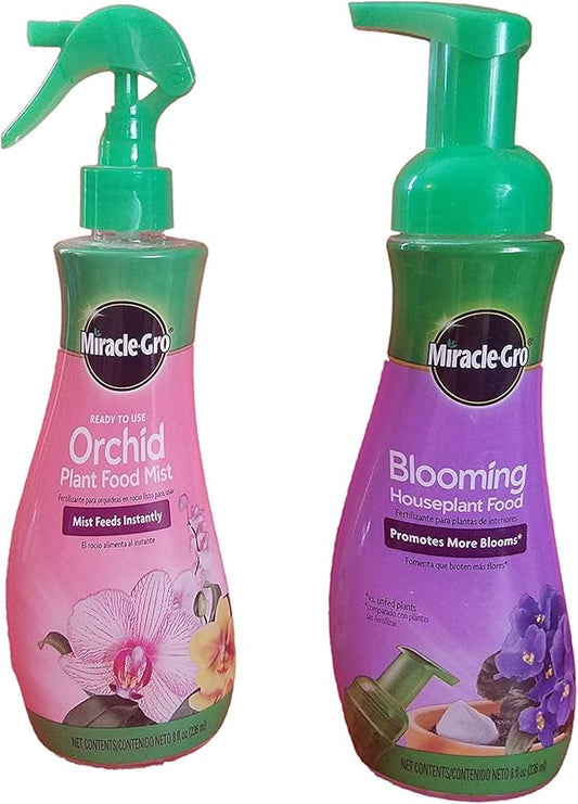 Miracle-GRO Blooming Houseplant Food, 8 oz & Miracle-GRO Orchid Plant Food Mist (Orchid Fertilizer) 8 oz. (2 fertilizers)