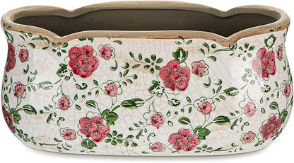 8.6" Large Vintage Ceramic Planter Ice Cracked Farmhouse Rectangle Pots with Drainage Hole Pots for Indoor Outdoor Plants Home Kitchen Windowsill Office Shelf Rustic Decor Gift(Rose)