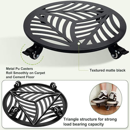1 Pack Metal Plant Caddy with Wheels 17 inches Heavy-Duty Iron Rolling Plant Stand with Casters Indoor Outdoor Wheeled Plant Roller Base Pot Movers Plant Dolly Coaster Trolley Black