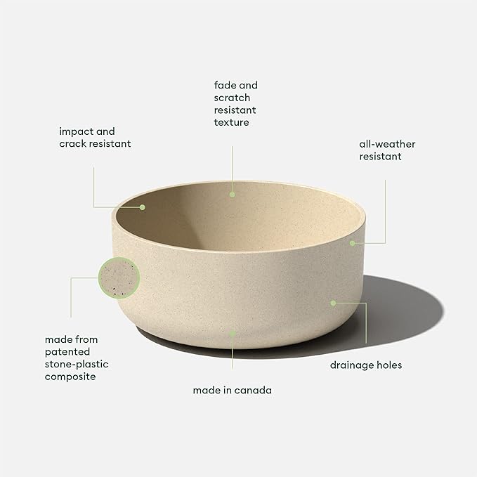 Veradek Mason Series Kona Bowl Planter - Round Planter for Indoor or Outdoor Tabletop/Balcony | Durable Plastic-Stone Composite Material | Modern Décor for Flowers, Succulents, Small Plants