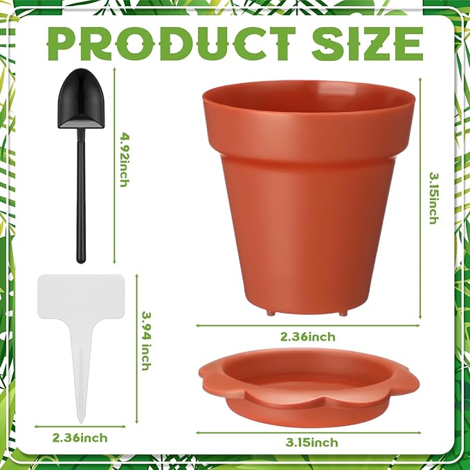 36 Pcs Cupcake Plant Nursery Pots with Humidity Dome Small Flower Pots Plastic Planting Containers Cups with Saucers and Shovel for Indoor Outdoor Plant Succulent Display (Classic)
