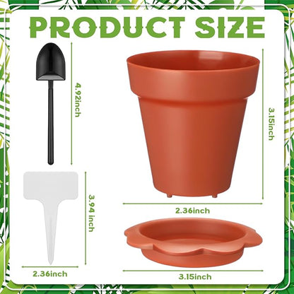 36 Pcs Cupcake Plant Nursery Pots with Humidity Dome Small Flower Pots Plastic Planting Containers Cups with Saucers and Shovel for Indoor Outdoor Plant Succulent Display (Classic)