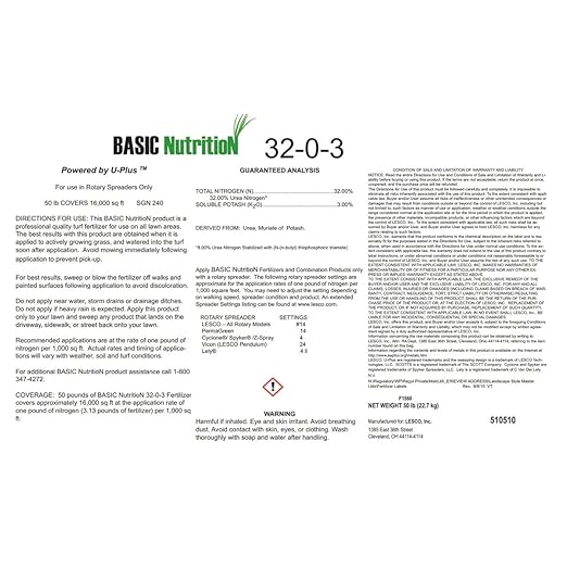 Lesco Basic Nutrition Fertilizer Stabilized Nitrogen 32-0-3 25% U-Plus 50 lb.