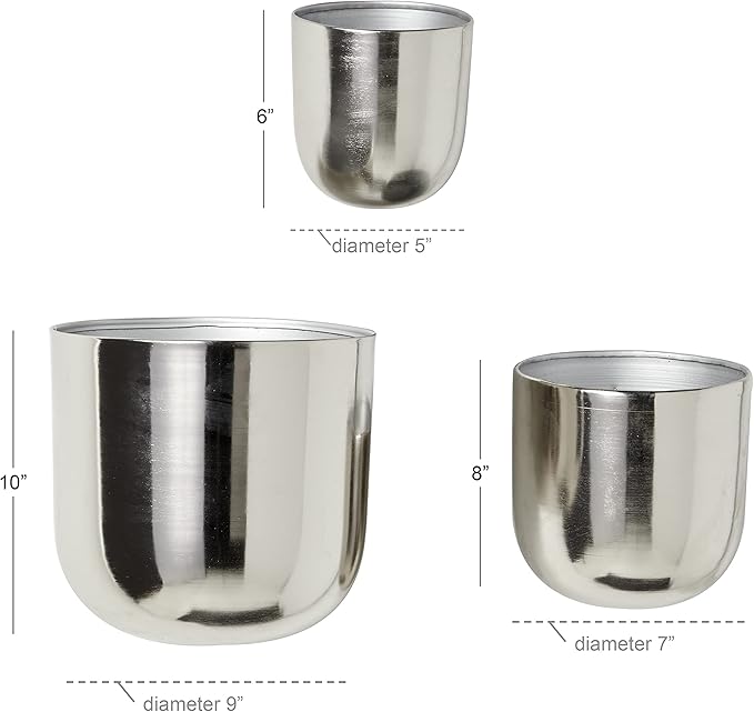 Deco 79 Metal Indoor Outdoor Floating Wall Planter, Set of 3 9", 7", 6"H, Silver