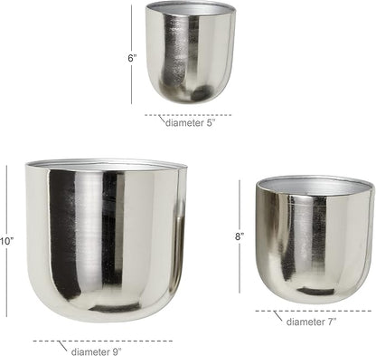 Deco 79 Metal Indoor Outdoor Floating Wall Planter, Set of 3 9", 7", 6"H, Silver