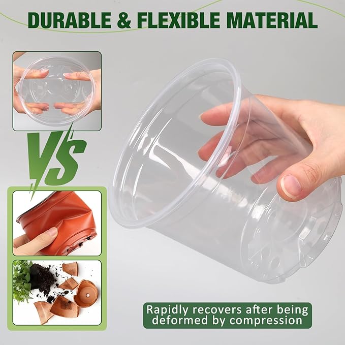 10/8/6/4 Inch Clear Nursery Pots with Drainage Holes and Saucers, 12 Pack Clear Pots for Plants Variety Pack, Seedling Pots for Succulents, Herbs, Flowers, Vegetables