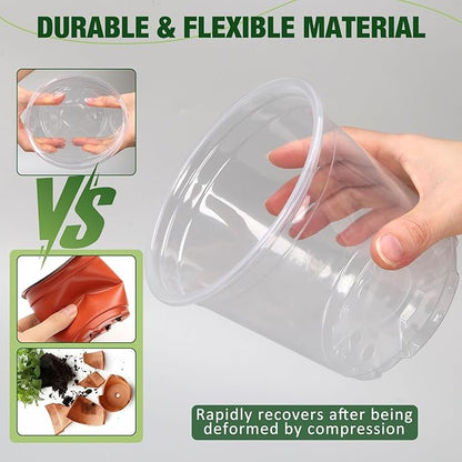 10/8/6/4 Inch Clear Nursery Pots with Drainage Holes and Saucers, 12 Pack Clear Pots for Plants Variety Pack, Seedling Pots for Succulents, Herbs, Flowers, Vegetables